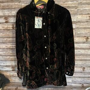 NWT vintage new old stock Denim and Co paisley velour button up blouse medium MD